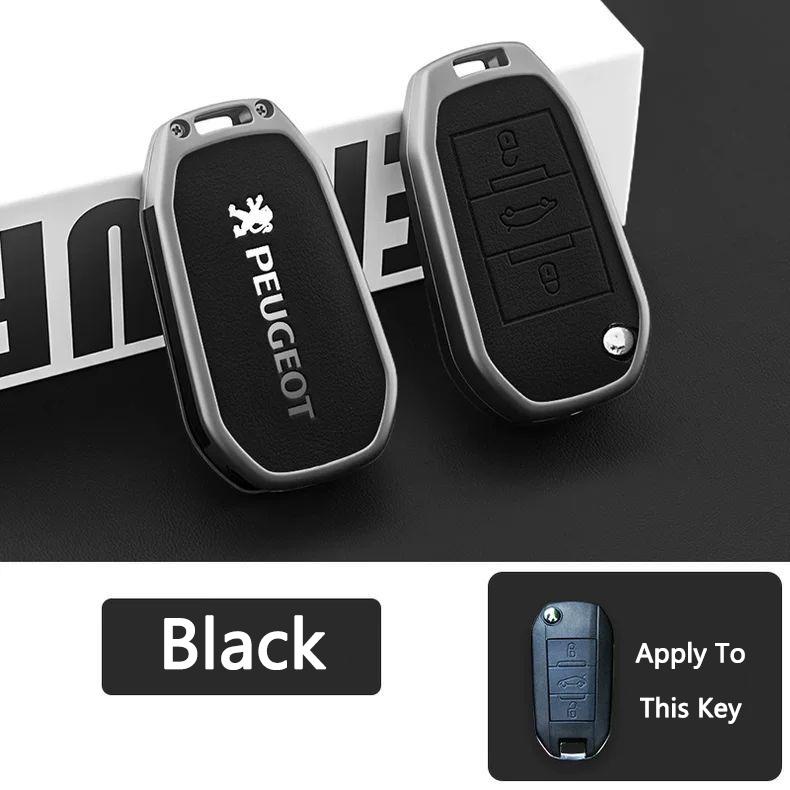 

2026 Hot Car Sticker Leather Car Smart Remote Key Case Bag Cover Protector Holder Shell for Peugeot 208 308 408 508 2008 3008 40