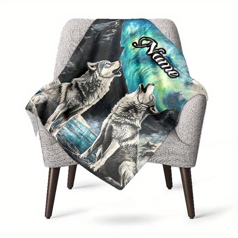Two Wolves Howling At The Sky Customize Your Name Outdoor Blanket Suitable For All Seasons Comfortable And Warm Soft Blanket Suitable For Travel Gifts