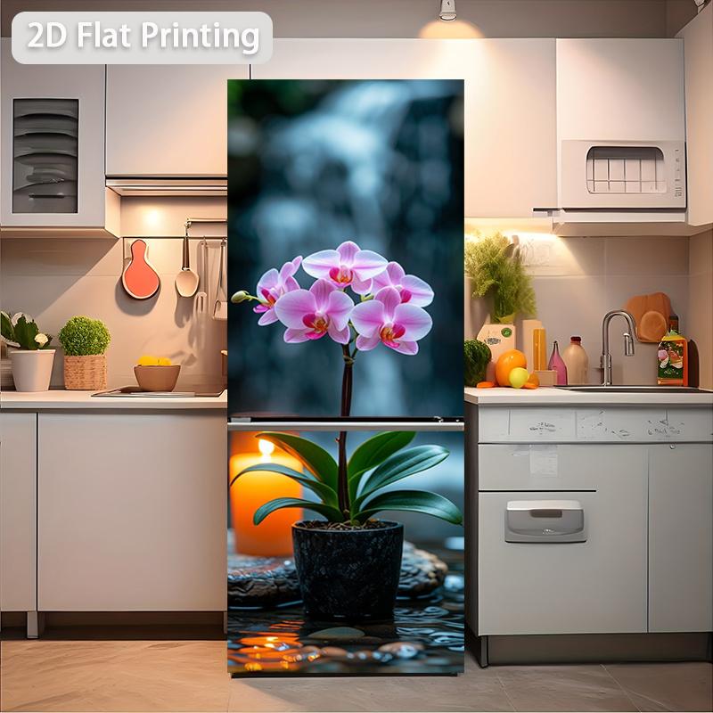 84Style Fridge Stickers Refrigerator Cover Door Landscape Plant Sea Vinyl Self Adhesive Kitchen Furniture Decor Wrap Freezer Sticker DIY