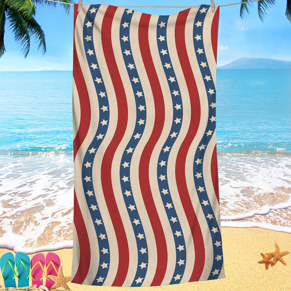 Série Drapeau Américain polyester imprimé numériquement fibre superfine polaire double face Serviette de bain pour vacances à la plage, serviette de plage