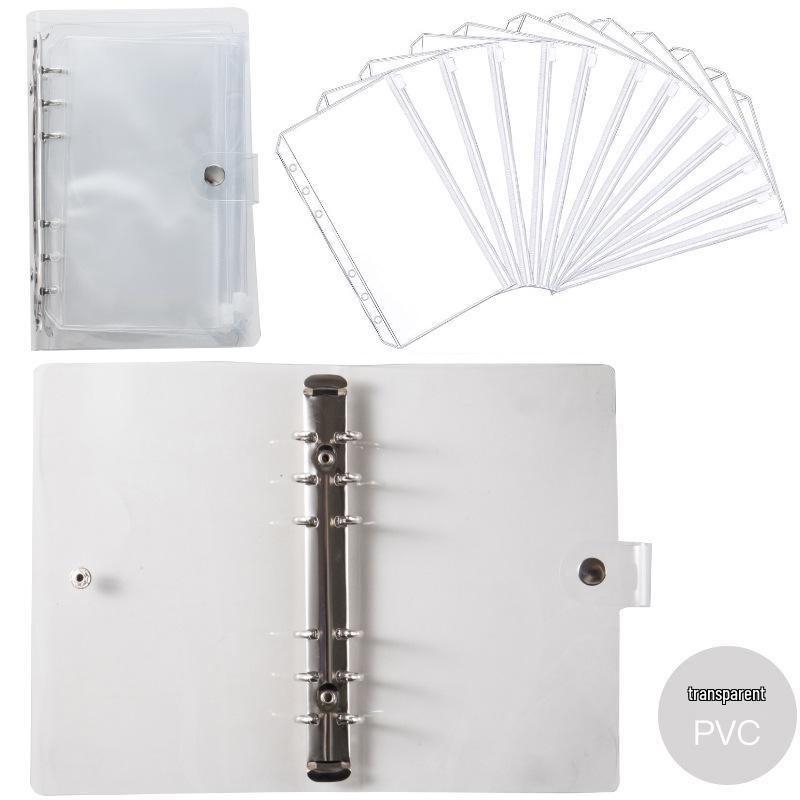 A6 Macaroon Leather Notebook Binder with 12 Refillable Zipper Pockets for Bills and Coins