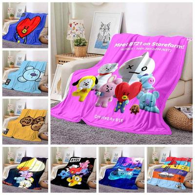 2022 Cartoon Bt21 Blanket Soft Fleece Throw Blankets Home Decor Bedroom Living Room SofaDigital Printed Blankets for Traveling