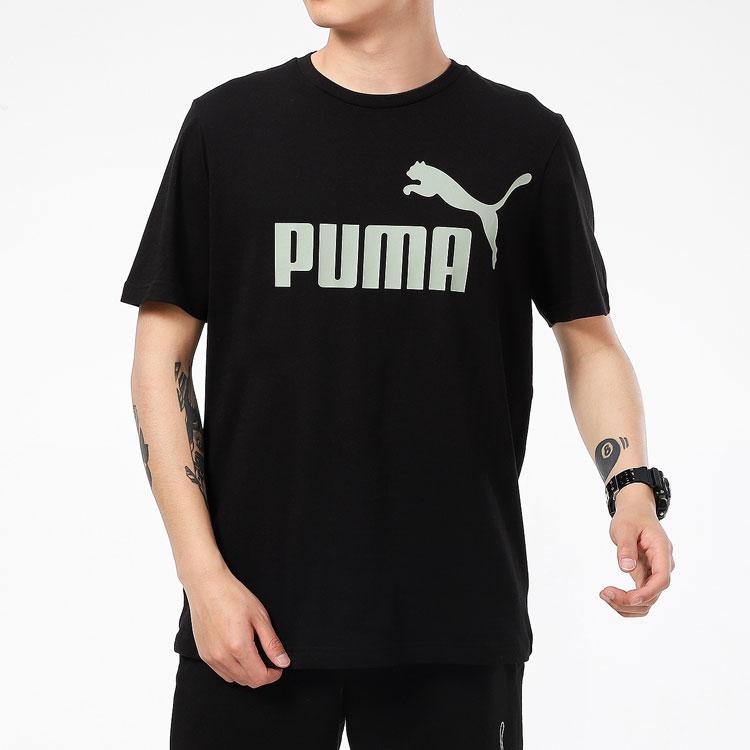 Puma Logo Print Crew Neck Short Sleeve T-Shirt Unisex Tops Black 847182-01