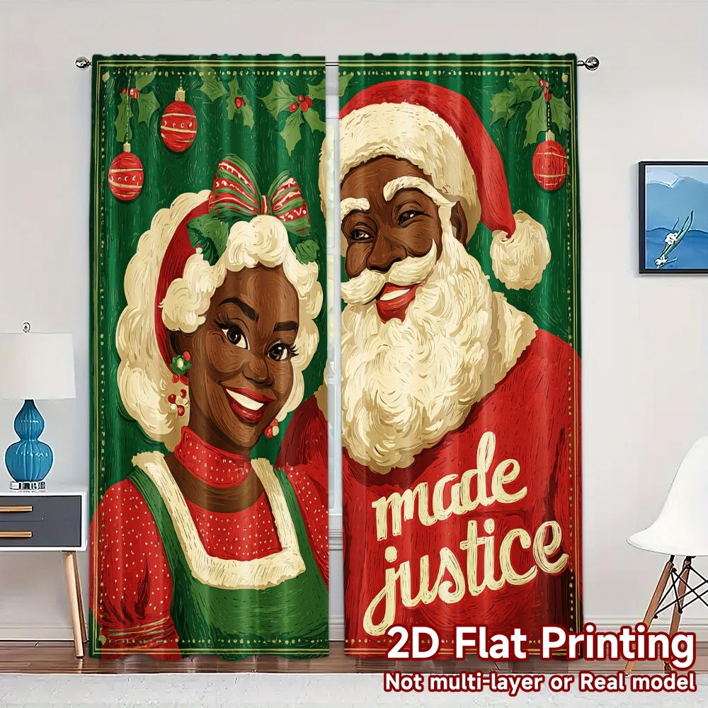 

Set Of 2 Flat Printing Jit Curtains Without Rod Festivecouplexmas Creative Chic Fabric Made Polyester Machine Washable W100*H70(CM)-Hooks&1PCS