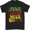 Frieden Liebe Musik Gitarre Hippie Flower Power Herren T-Shirt 100% Baumwolle