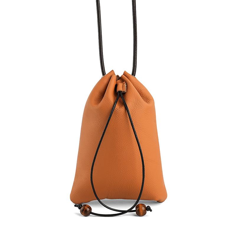 Drawstring Bundle Single Shoulder Messenger Bag First Layer Cowhide Lucky Bag Storage Wallet Mobile Phone Bag Genuine Leather Universal Water Cup