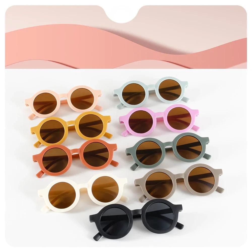 New Vintage Kids Sunglasses Frosted Round UV400 Protection Baby Girls Acrylic Fashion Glasses Outdoor Sun Safe