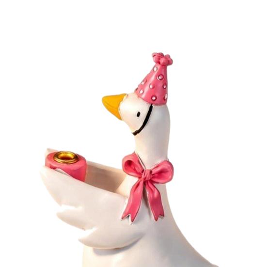 Portacandele Anatra Topper per Torta, Carina Statuetta Anatra in Resina con Fiocco e Cappello da Festa, Foro Metallo per Candela, Piccola Statua Anatra per Torta di Compleanno Tavolo