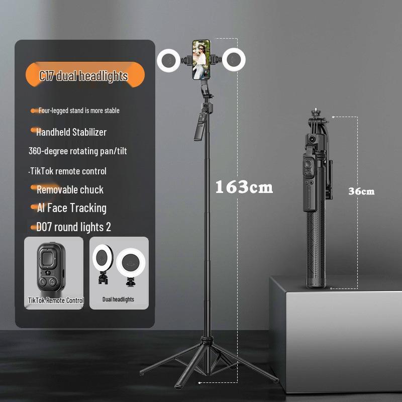 C17 AI Face Tracking Selfie Stick: Mobile Phone Stand, Desktop Tripod, Handheld Selfie Stick, Floor Tracking.