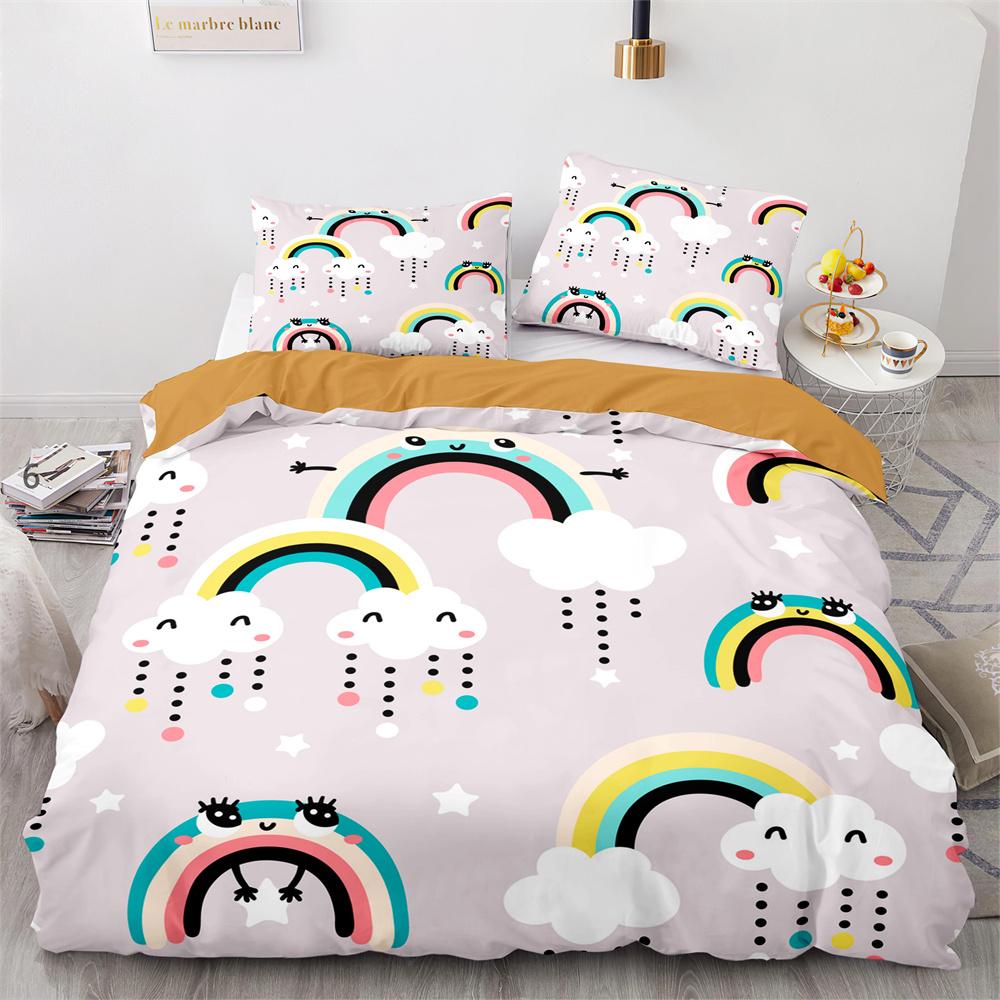Rainbow Birds Star Duvet Cover Set Twin Full Size Cute Polyester Comforter Cover for Kids Boys Girls Bedding Set Quilt Cover