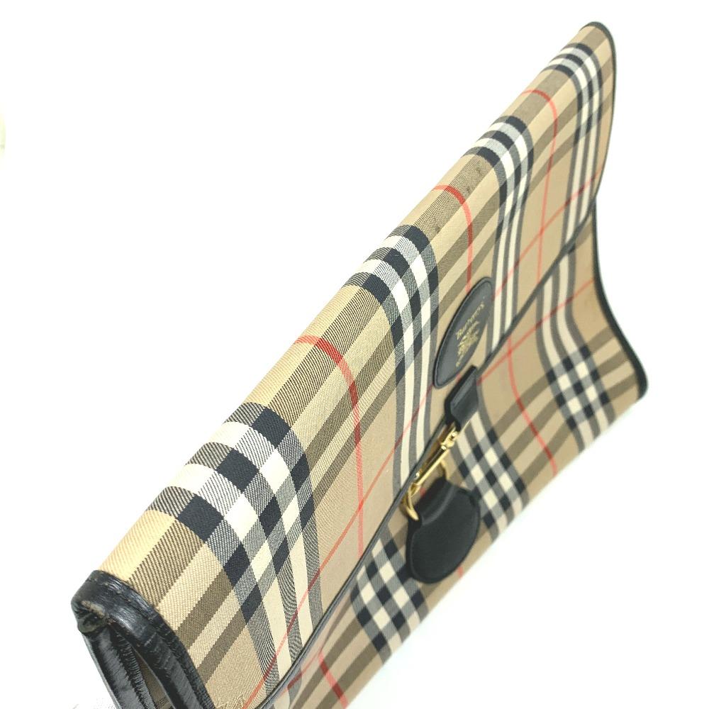 BURBERRY Check Document Pouch Clutch bag Canvas/Leather Beige