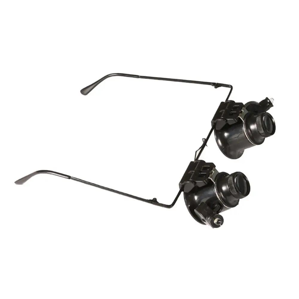 Head Mounted Professional With LED Lights Watch Repair Jeweler Inspect Tool 20X Magnifier Double Eye Glasses Type