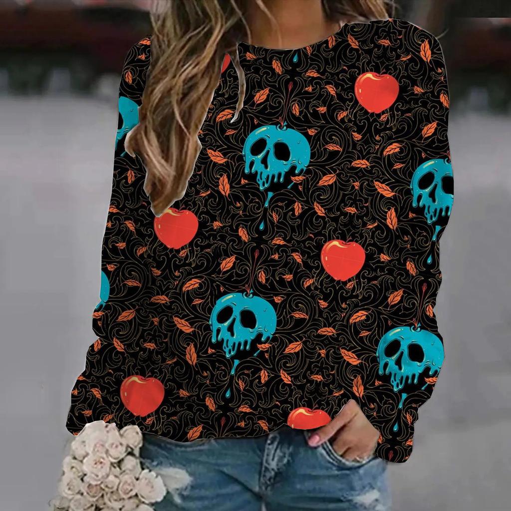 2024 Autumn/Winter Halloween Shoulder  Fashion Women's Long Sleeve T-shirt Hot Trendy Fashion Top