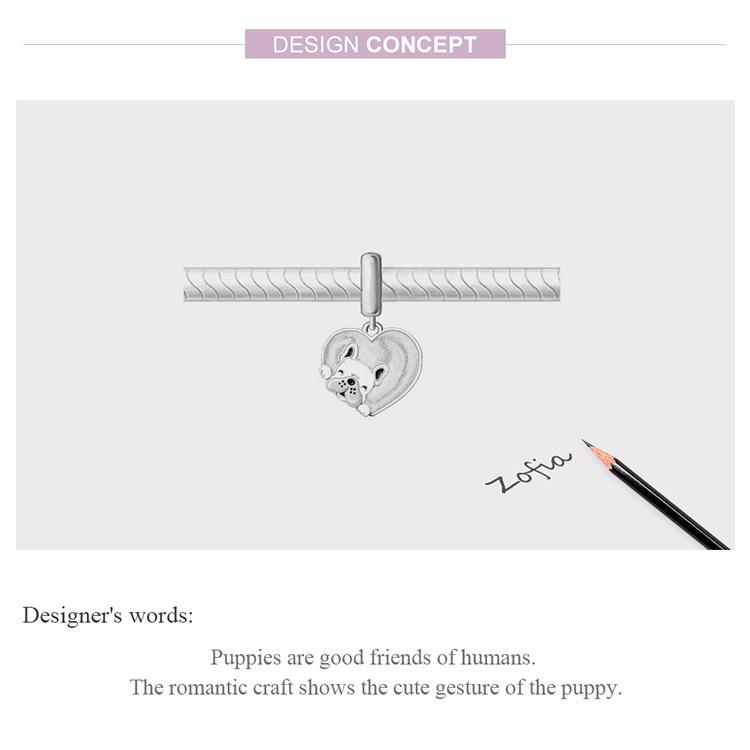 BAMOER 925 Sterling Silver Bead Cute Puppy Charm Pink Heart Shape Pendant Fit Origional Bracelet Jewelry Gift for Girl