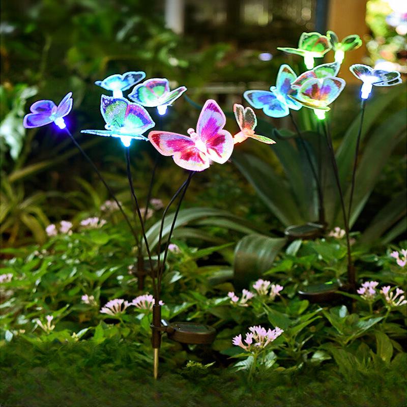 New Solar Powered 3-head Butterfly Light Outdoor Courtyard Decoration Light Solar Powered Lawn Inserted Garden Atmosphere Light