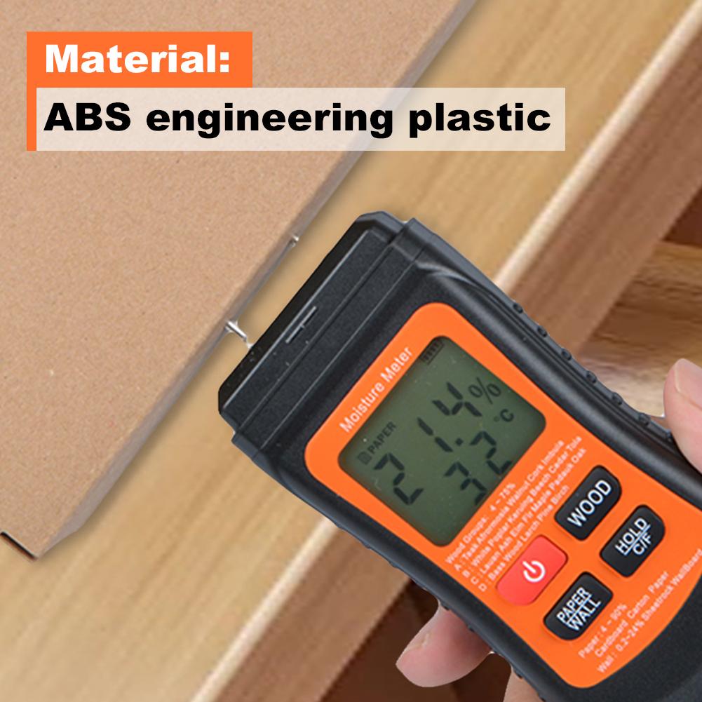 Two Pins Wood Moisture Meter with Temperature Display Digital Paper Humidity Tester Moisture Reader for Lumber Concrete Building