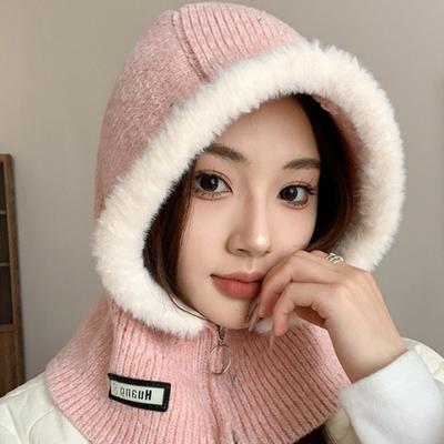 Fashion  Winter Hat Thickened Keep Warm Christmas Gift Plush Hats Bucket Hat Hat and Scarf Integrated Ear Protection