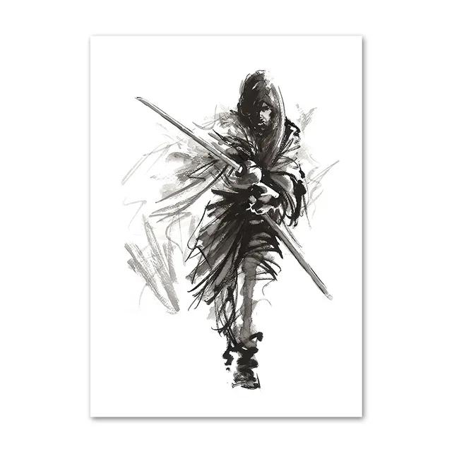 Japanese Minimalist Black Shotokan Samurai Karate Art Ink Canvas Painting Posters and Prints Wall Pictures for Living Room Decor