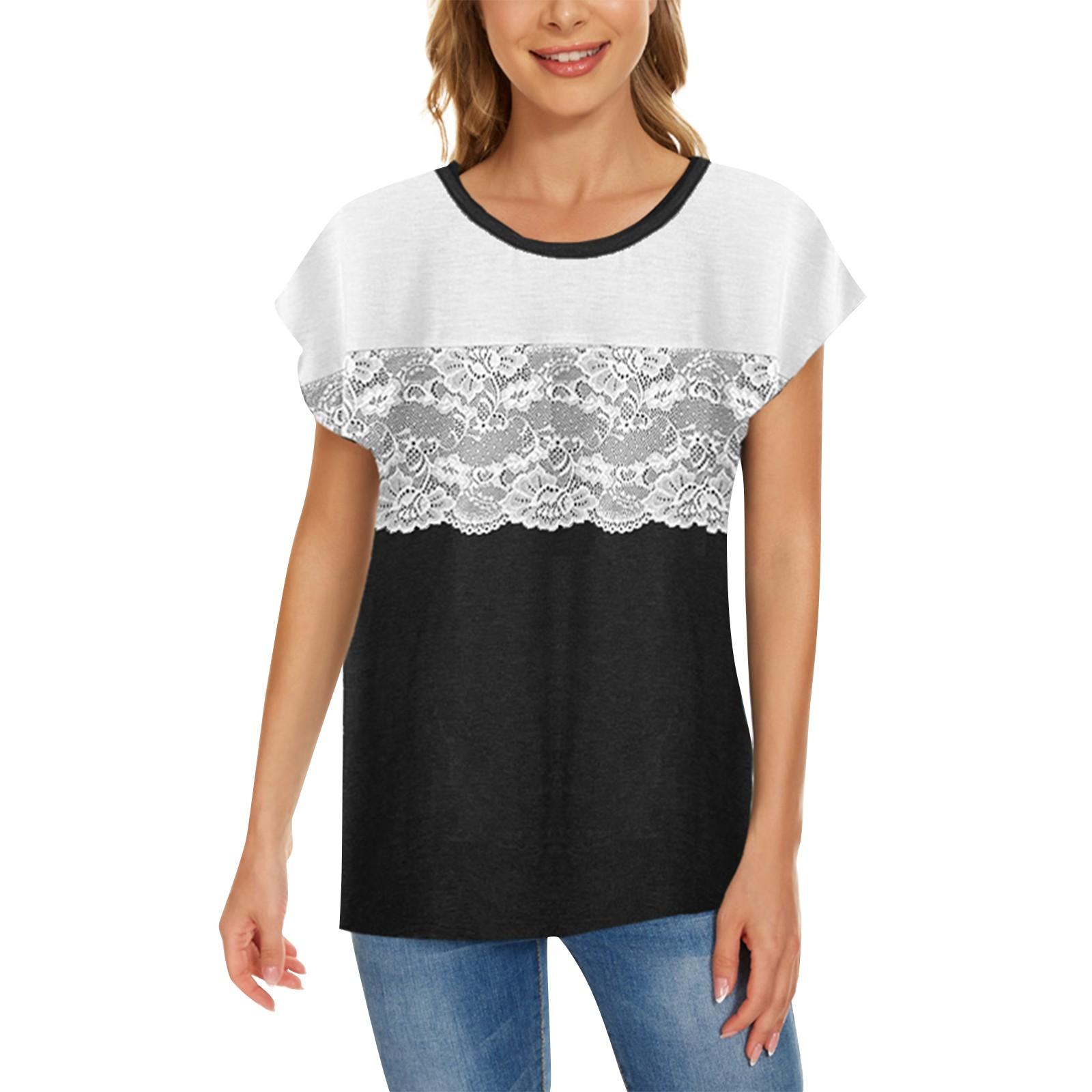 

Новый модный и сексуальный женский трендовый кружевной топ в стиле пэчворк с короткими рукавами L чёрный