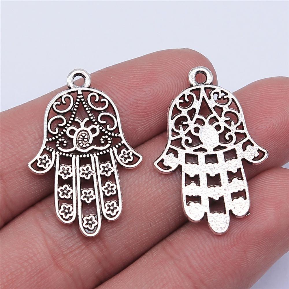 10pcs Charms Hamsa Hand Antique Silver Color Hamsa Hand Charms Pendants For Bracelets Lufthansa Hand Charms Wholesale