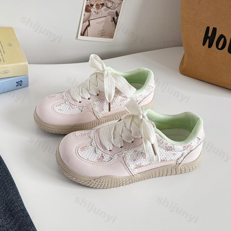 Women's Casual Sports Shoes Flower 2026 Autumn Comfortable Anti Slip Outdoor Vulcanized Shoes Lace Up Fashion Running Shoes