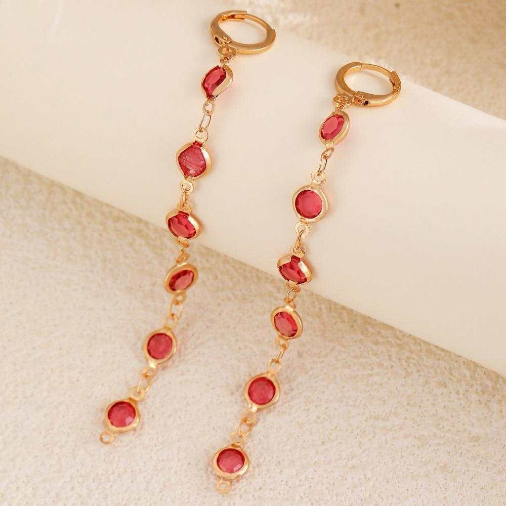 Copper Chain Rhinestone Earrings Colorful Rhinestone Long Tassel Earrings  Banquet Jewelry