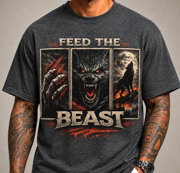 Werewolf Shirt Vintage Horror Tee, Gothic Wolf Graphic, Feed The Beast 3XL
