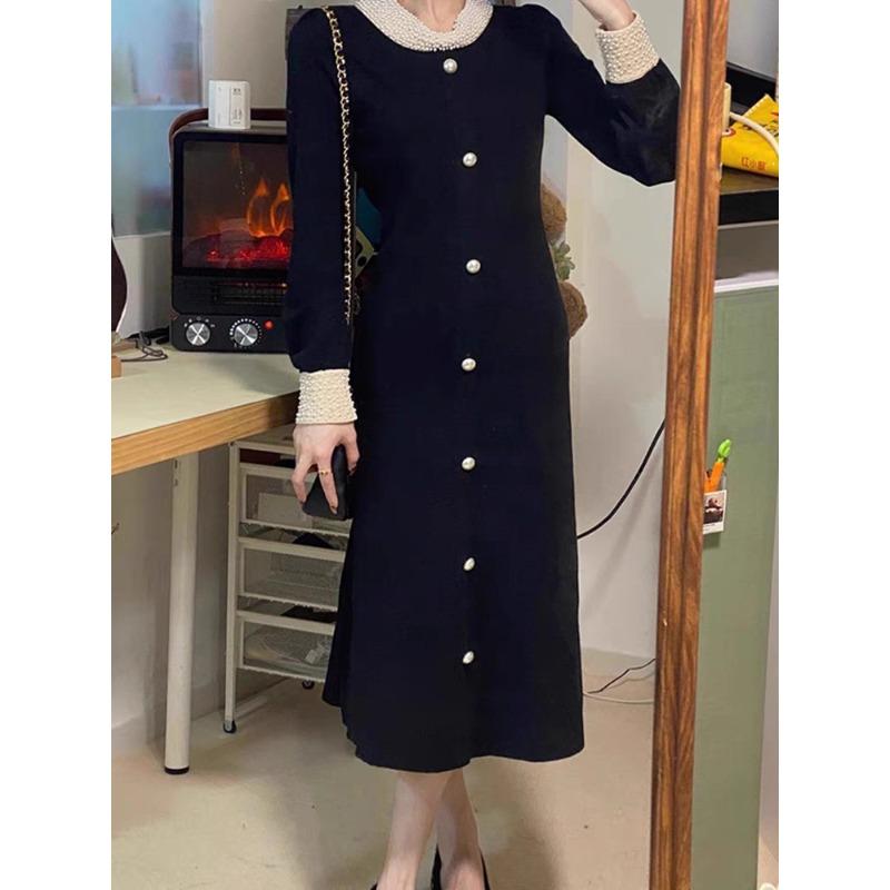 Small Black Dress, High-end Exquisite Long Sweater with Black Knitted Dress Inside, Women's Autumn and Winter