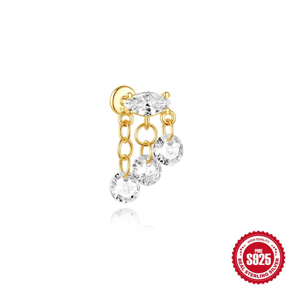 Décoration Trémelle S925 Boucles d'oreilles à tige piercing à fond plat en argent sterling simple tempérament pour femmes avec petits zircons Boucles d'oreilles tempérament pendant
