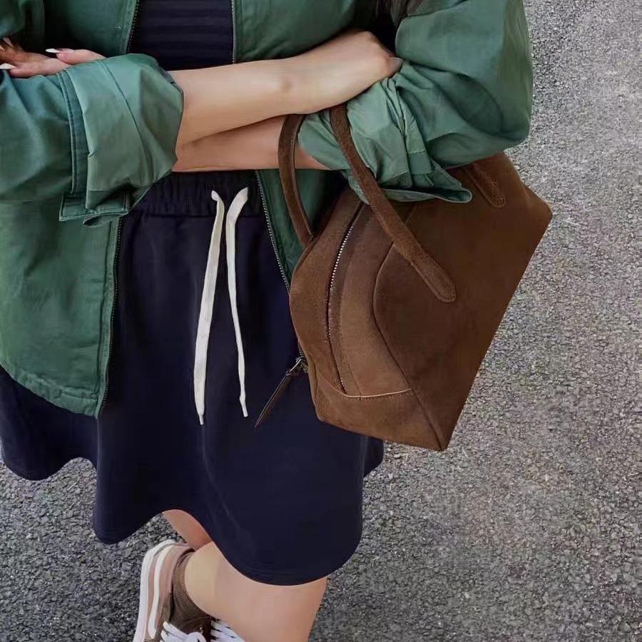 Autumn and Winter Niche High-grade Suede Portable Bowling Bag Boston Retro Simple Women's Bag