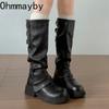Winter Street Knight Knee High Top Women Concise Thick Heels Female Retro Slim Long Booties De Muje for Adult Women