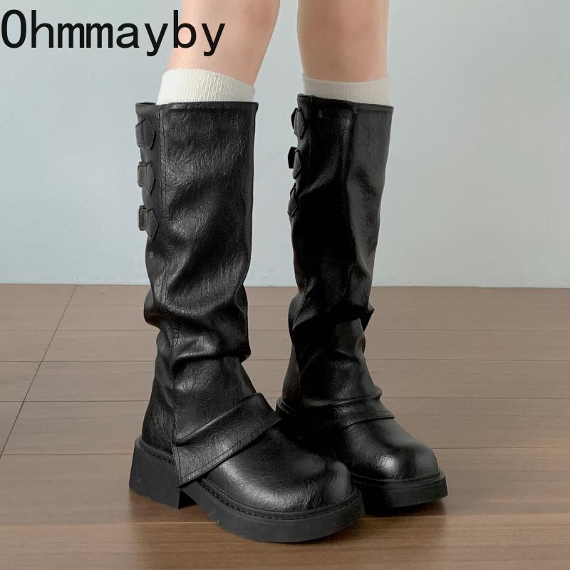 Winter Street Knight Knee High Top Women Concise Thick Heels Female Retro Slim Long Booties De Muje for Adult Women