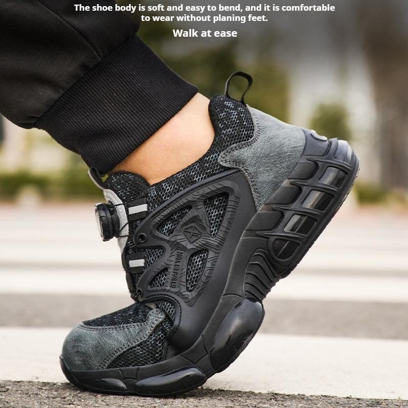 Steel Toe Shoes for Men Construction Site Safety Shoes with Rotary Button Puncture Proof Shoes Anti Puncture Safety Sneakers
