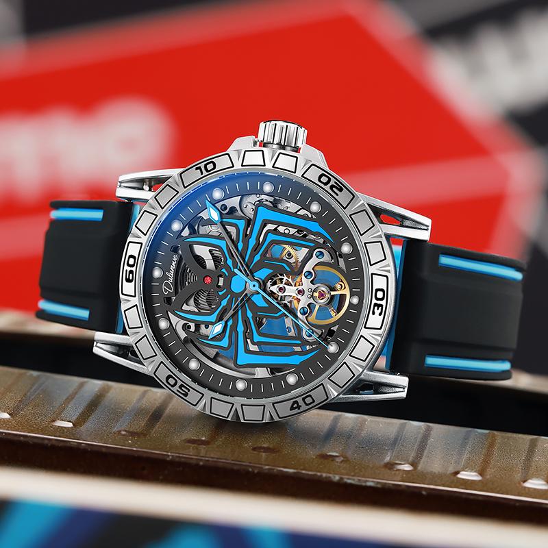 Herreklokke Automatisk Svinghjul Mekanisk Skjelett Edderkoppdesign Selvlysende Vanntett Klokke Uhren Herren