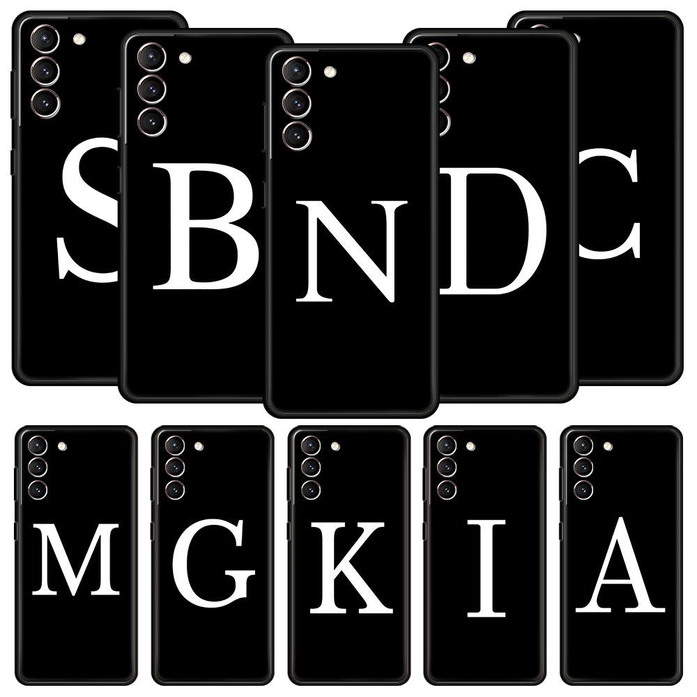 Initial Letter A Z Phone Case For Samsung Galaxy S26 Ultra S25 Plus S24 FE S23 S22 5G S21 S20 Cover Black Soft