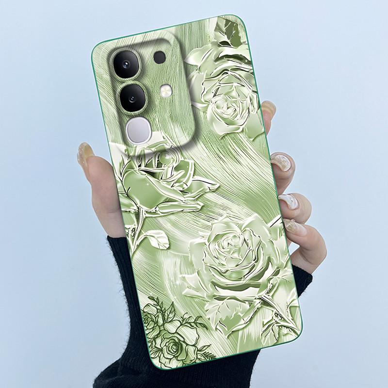 For Vivo Y29 4G Phone Case Fashion Simplicity Oil Painting Flower Soft Liquid Silicone Shell Back Cover For Vivo Y 29 4G Fundas