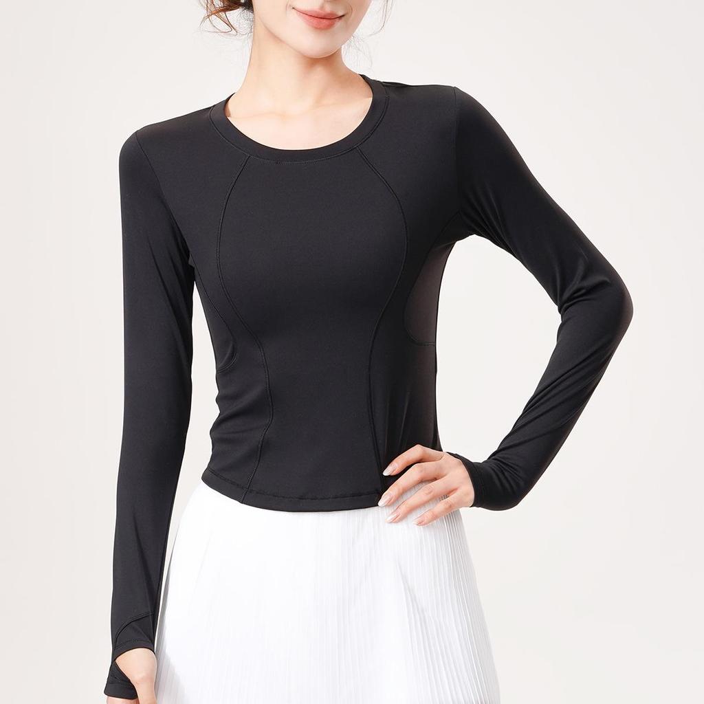 Lulu Slimming Long-Sleeve Yoga T-Shirt: Autumn/Winter Round Neck, High Elastic Slim Fit