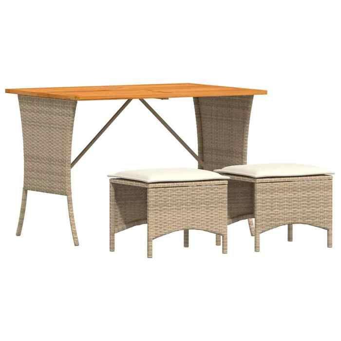 VidaXL Ensemble à manger de jardin et coussins 3 pcs Beige poly rotin, ensemble à manger d'extérieur, meuble à manger de 4104137
