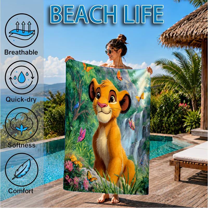 Lion king Artwork Printed Microfiber Beach Towel, Soft And Absorbent, Quick-Dry, Ideal for Summer Travel, Beach Essential, Swimming Pool