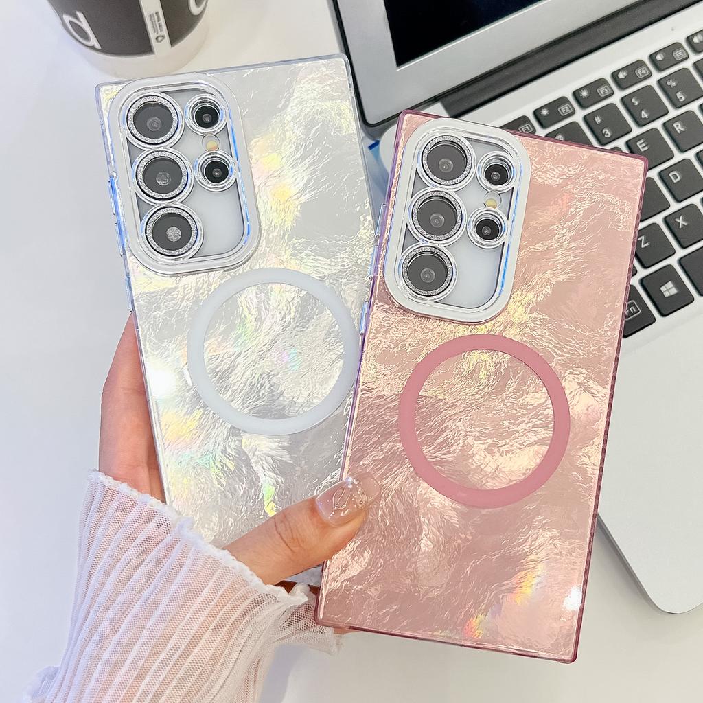 For Samsung Galaxy S24 Ultra Case Compatible with MagSafe IMD Design PC+TPU Phone Cover with Glass Lens Film