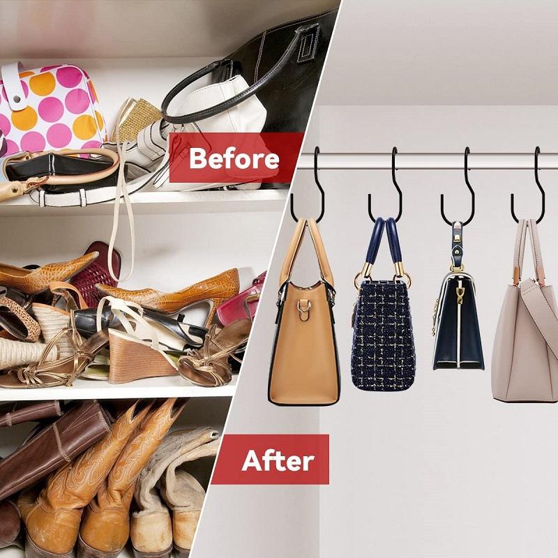 Portable S Hooks for Bags,Metal Closet Hanging Hanger for Hats Tie,Multi-Purpose Twist Design Hook for Kitchen Utensil,4/8/12PCS