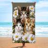 1pc Cat Beach Towel Soft Microfiber Fabric Bath Towels Unisex Oversized Towel Featuring Playful Kittens and Daisies Ideal for