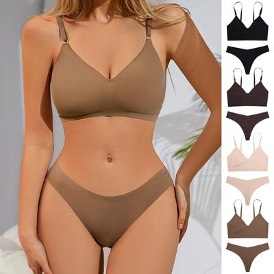 Dámska súprava podprsenky Nohavičky Sexy ľadový hodváb Bralette Bezšvové fitness Topy Spánok Spodná bielizeň a G-string Tangá Súprava dámskej spodnej bielizne
