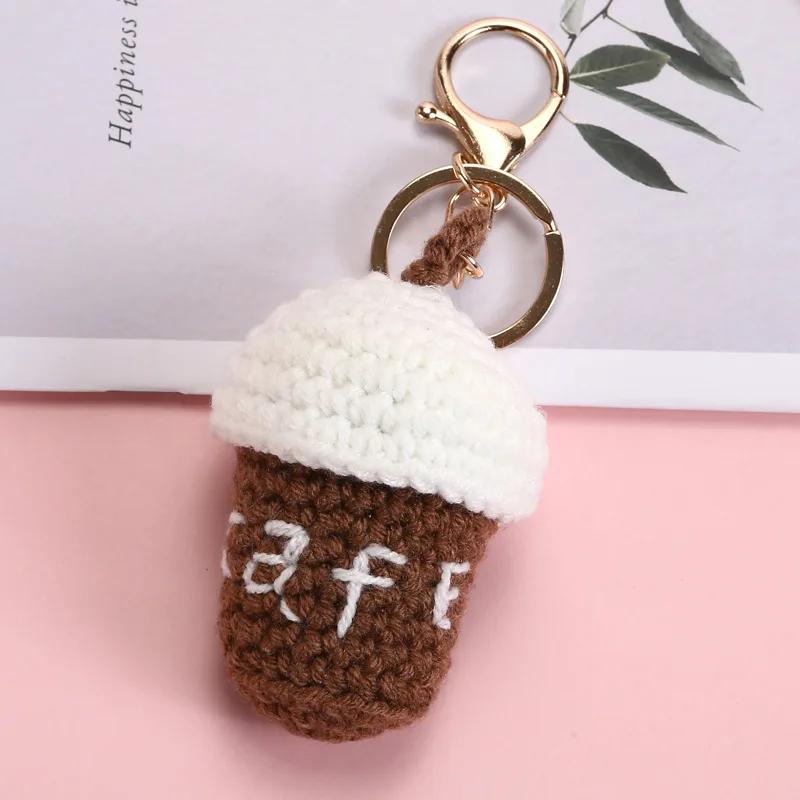 Creative Knit Keychain Cartoon DIY Burger Ice Cream Pendant Keychain Charms Handmade Pendant for Girl Cute Gift Car Decorations