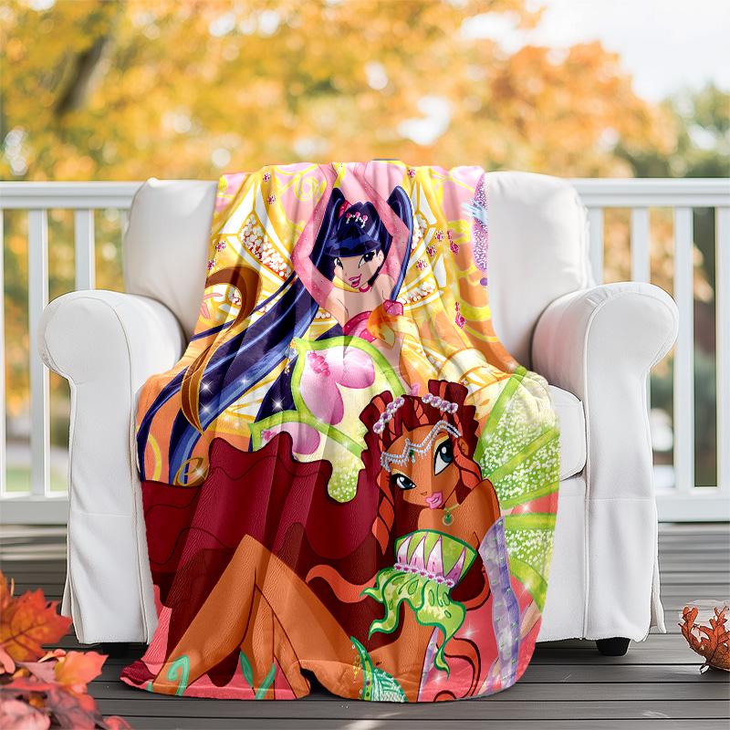 1pc W-Winx Club Theme Blanket - Digital Print, Polyester, Cozy for All Seasons, Perfect for Outdoor, and Travel
