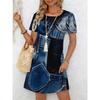 Ladies Summer Round Neck Short Sleeve Casual Mini Dress 3D Retro Plaid Print Gingham Patterned Women's Fashion Dress