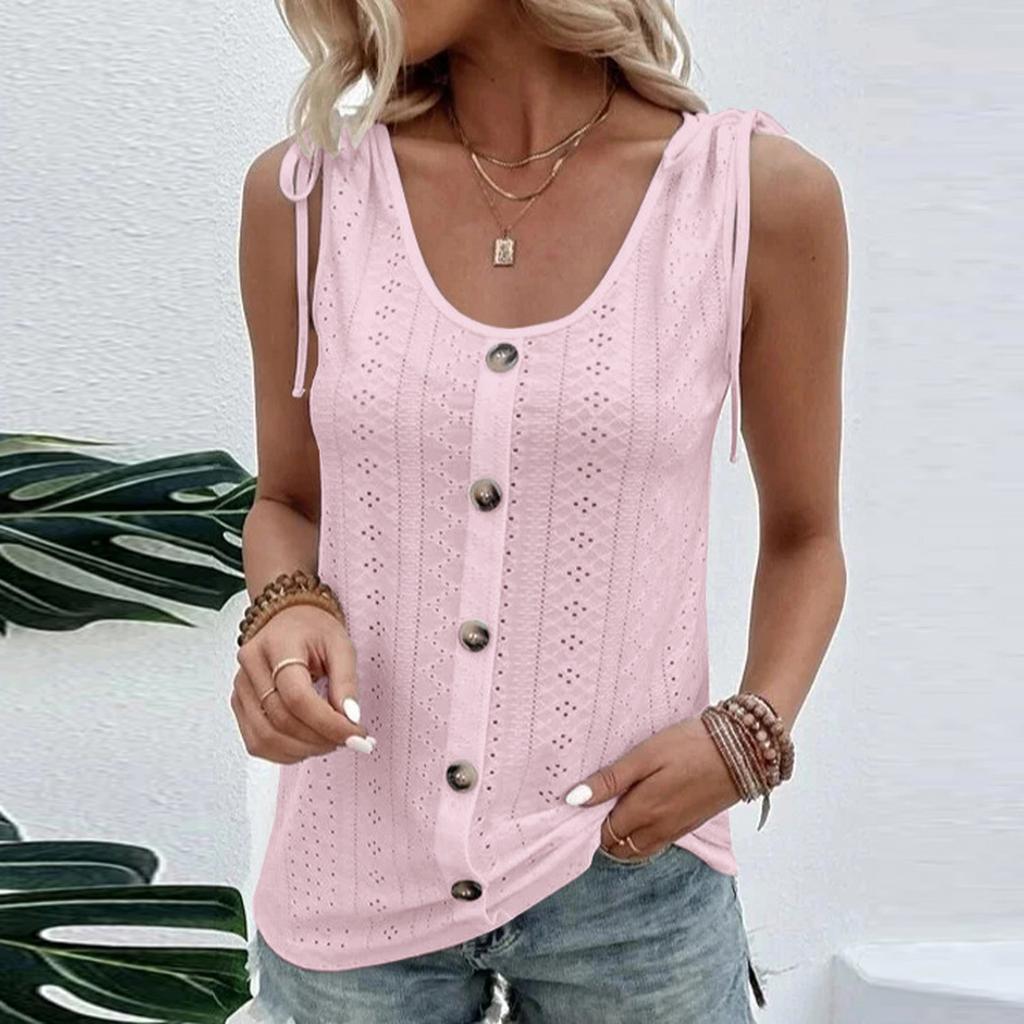 Tank Top For Women Summer Outfits V Neck T Shirts Trendy Eyelet Sleeveless Basic Beach Vacation Clothes