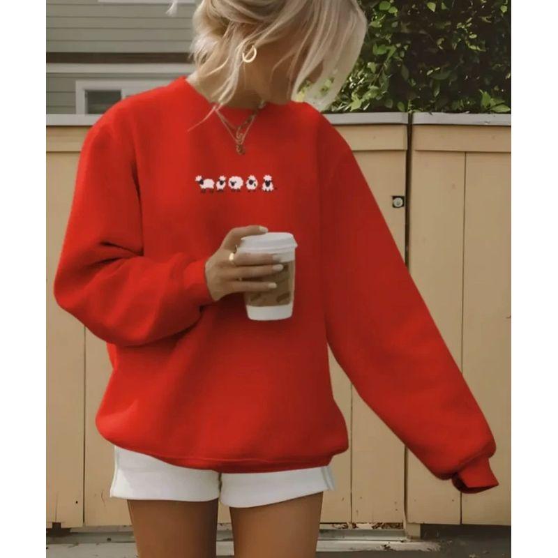 Loose Printed Top Western Style New Fashion Casual Loose Print Hoodie round Neck Long sleeve Top