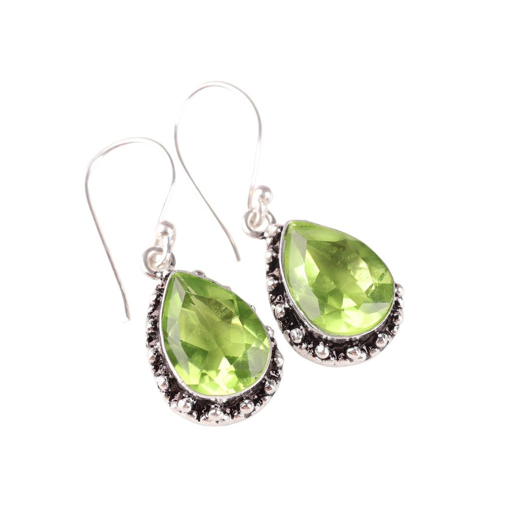 Natural Peridot Gemstone 925 Sterling Silver Handcrafted Earrings 1.41" For Gift EE-97-3