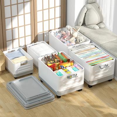 Storage Box with Pulley Foldable Storage Box with Sliding Rod for Classroom Large Capacity Book and Toy Organizer Clothes Basket